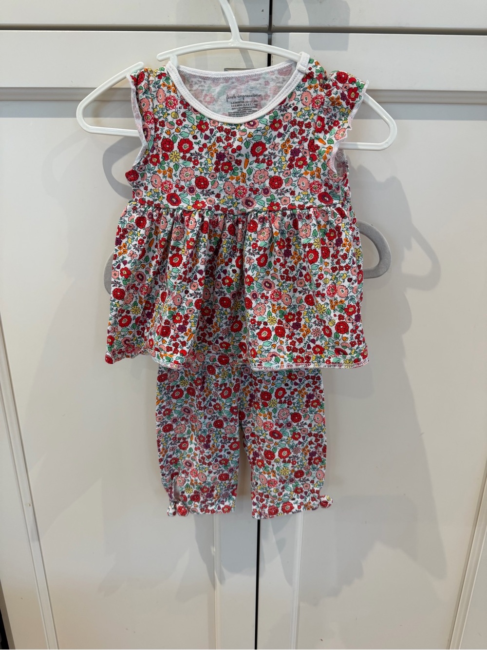 First impressions 3-6m Girls' Floral Pink Red Cotton Pajama Set